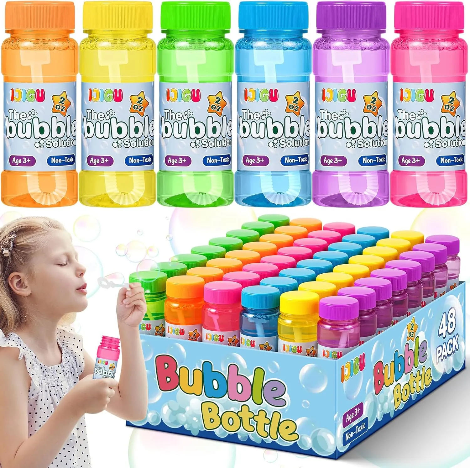 Valentine, School Classroom Prizes for Boys & Girls 48 Pack 2oz Bubble Bottles Bulk in 6 enthusiastic Colors, Ideal for Easter, Summer, 