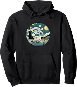 Van Gogh Starry Night Style Pullover Hoodie Goose ax fervor lengthy Geese Bird Watching - 