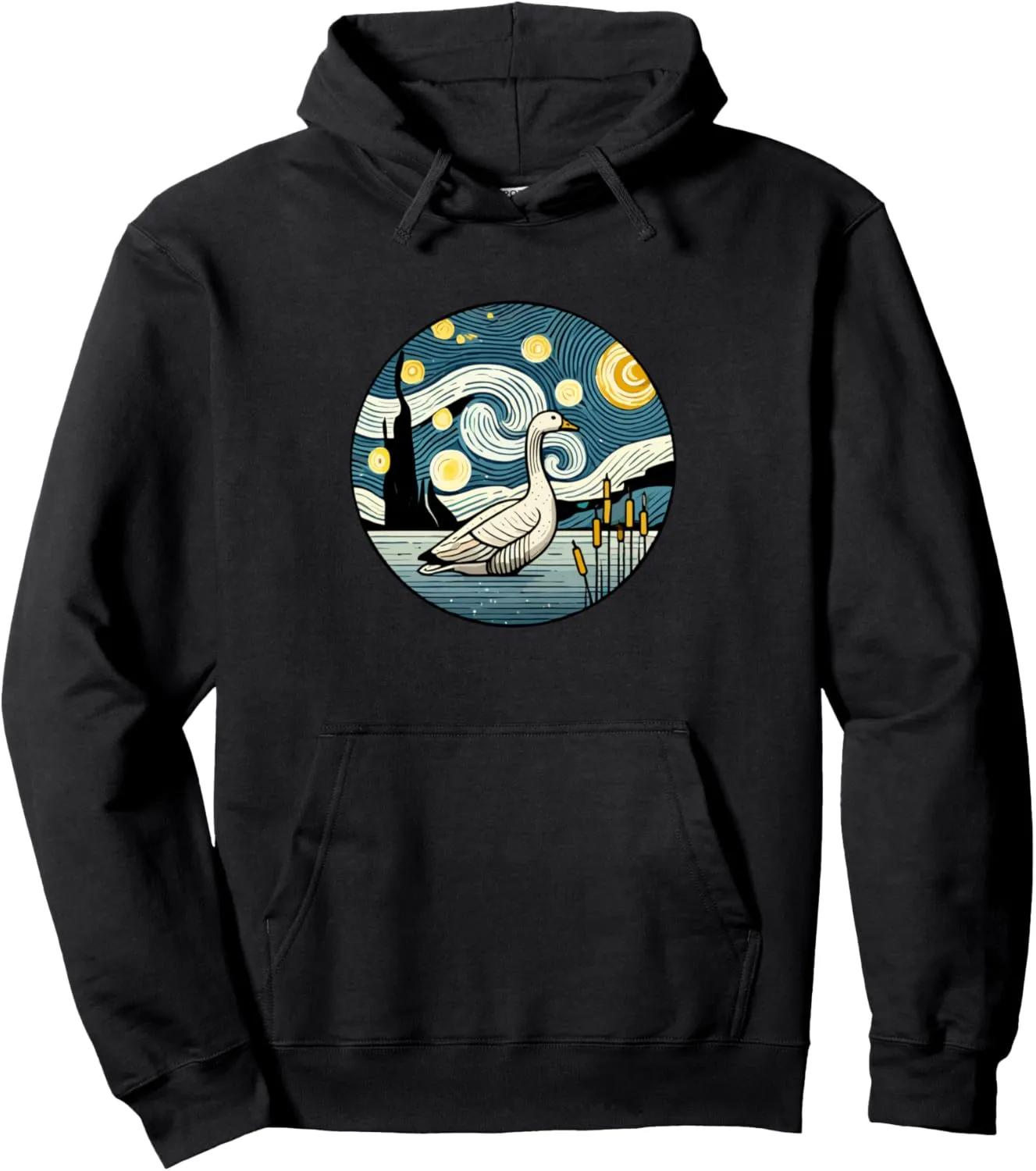 Van Gogh Starry Night Style Pullover Hoodie Goose ax fervor lengthy Geese Bird Watching - 