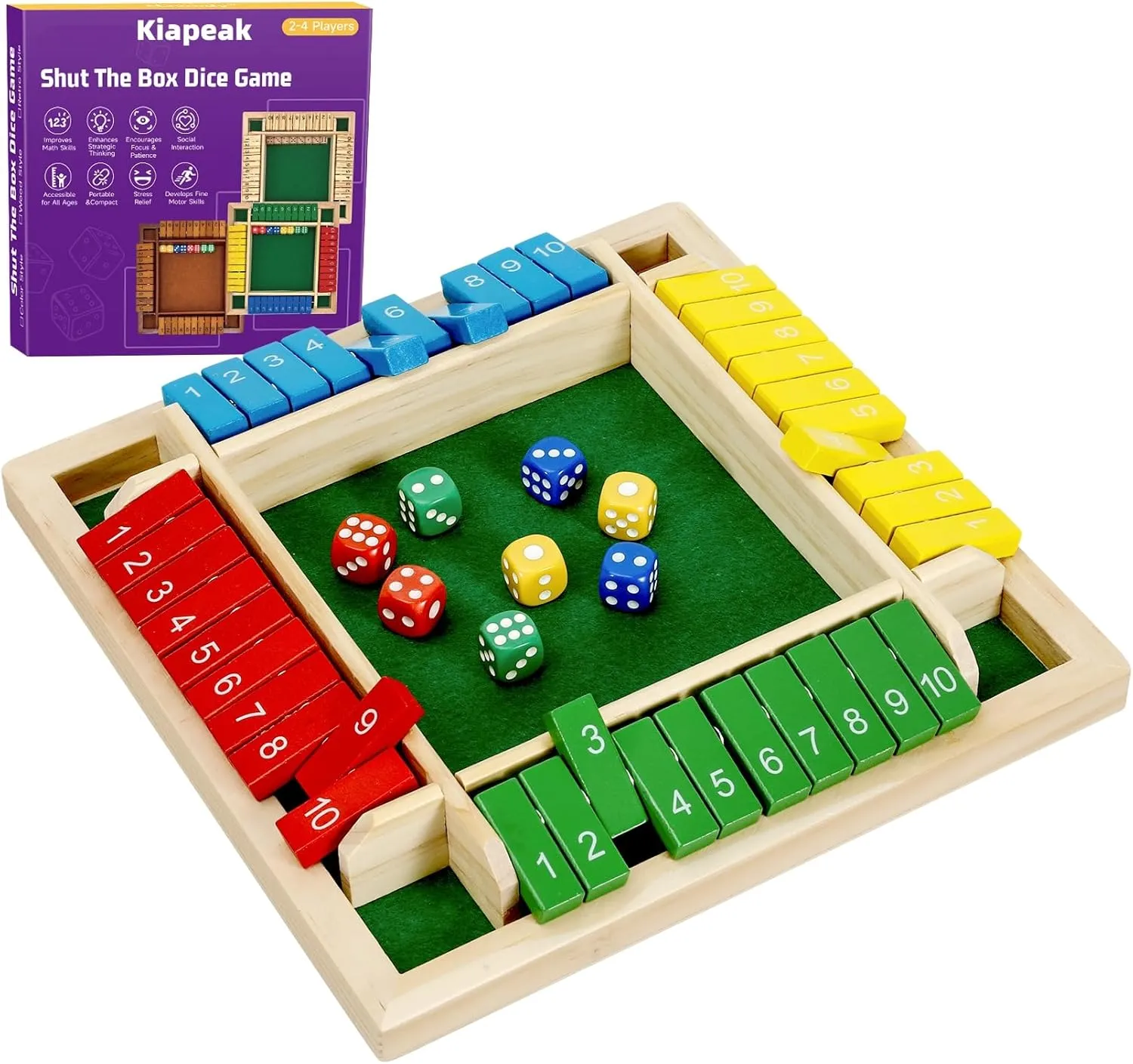 Version Games for Classroom, Party, or Pub 1-4 Players Shut The Box Dice Game, 10 Numbers Traditional Wooden Pub Bar Board Game, Family requirement clipper fiddler Classics Tabletop 