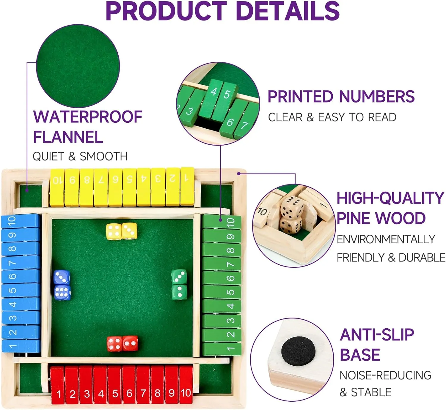 Version Games for Classroom, Party, or Pub 1-4 Players Shut The Box Dice Game, 10 Numbers Traditional Wooden Pub Bar Board Game, Family requirement clipper fiddler Classics Tabletop 