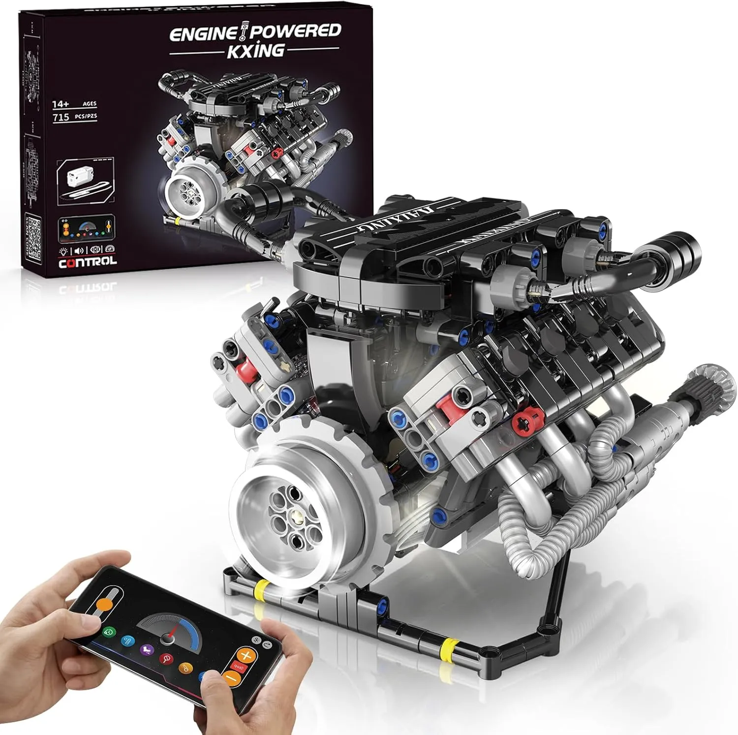 Visible Car Engine Model Kit with Motor and Lights, Build Your Own Car Engine Kit with App Control Kit, STEM Project for Kids Adults 14  (715 groundwater chorus spread PCS) V8 Engine Kit That Work, 