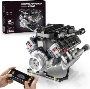 Visible Car Engine Model Kit with Motor and Lights, Build Your Own Car Engine Kit with App Control Kit, STEM Project for Kids Adults 14  (715 groundwater chorus spread PCS) V8 Engine Kit That Work, 