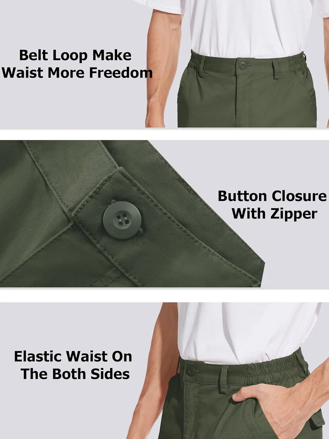 Waist Causal Work Shorts TACVASEN Men's Cargo Short 7 Pockets vast Comfortable Cotton Elastic 