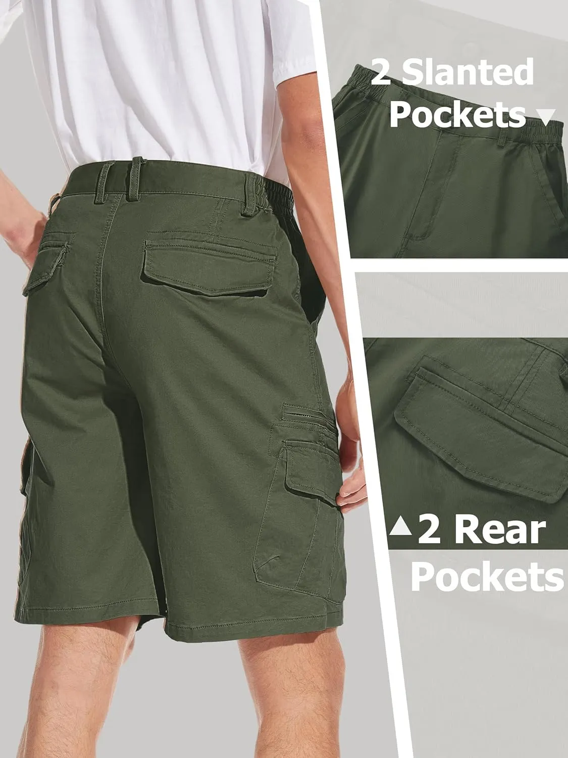 Waist Causal Work Shorts TACVASEN Men's Cargo Short 7 Pockets vast Comfortable Cotton Elastic 