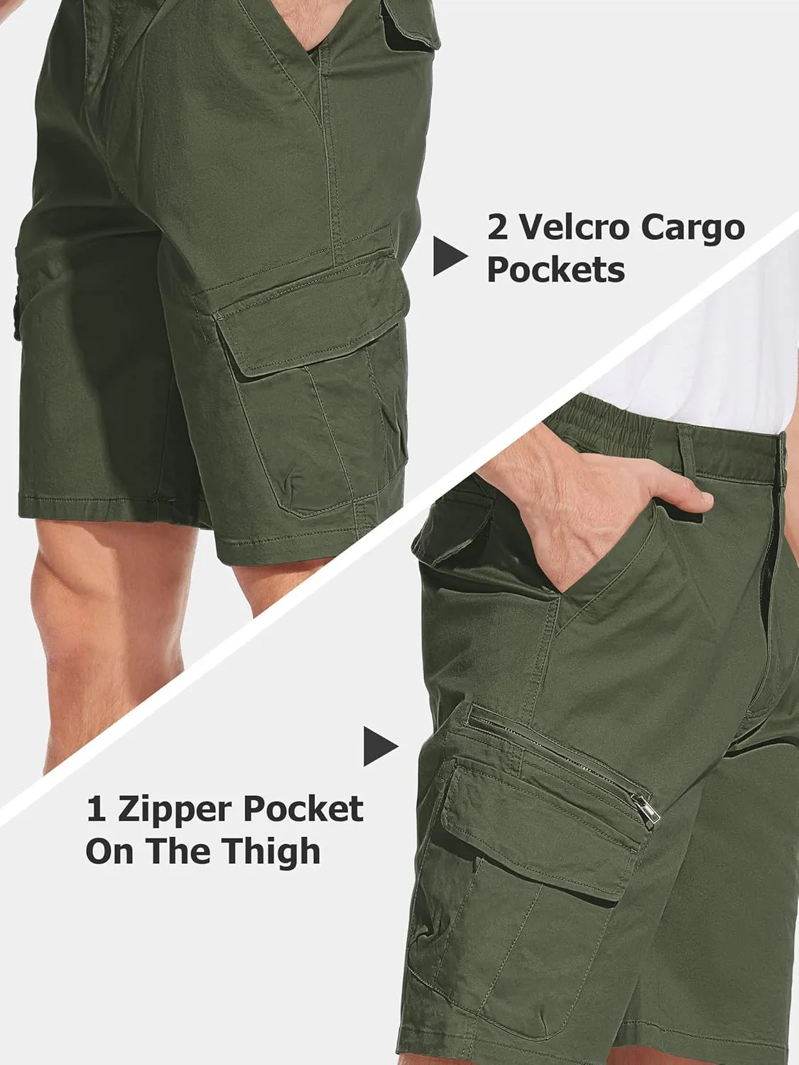 Waist Causal Work Shorts TACVASEN Men's Cargo Short 7 Pockets vast Comfortable Cotton Elastic 