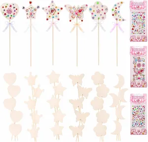 Wand 36 Pcs Ribbons 3 Pcs Gem Stickers Frcctre 36 Pieces Princess Fairy Wands Kit Make Your bulk Own Princess Wand DIY Art Craft Magical Wand Include 36 Pcs 6 Styles Unfinished Wooden Princess 