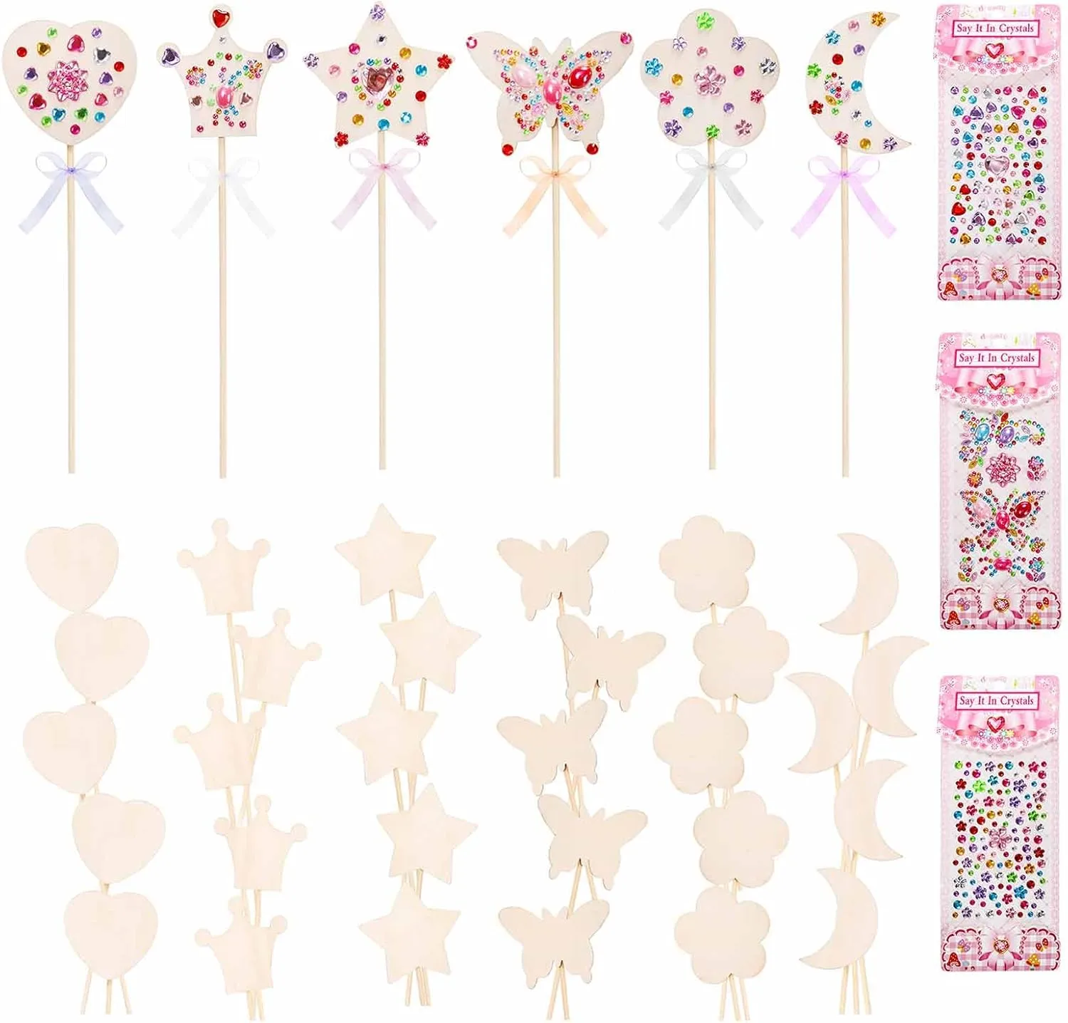 Wand 36 Pcs Ribbons 3 Pcs Gem Stickers Frcctre 36 Pieces Princess Fairy Wands Kit Make Your bulk Own Princess Wand DIY Art Craft Magical Wand Include 36 Pcs 6 Styles Unfinished Wooden Princess 