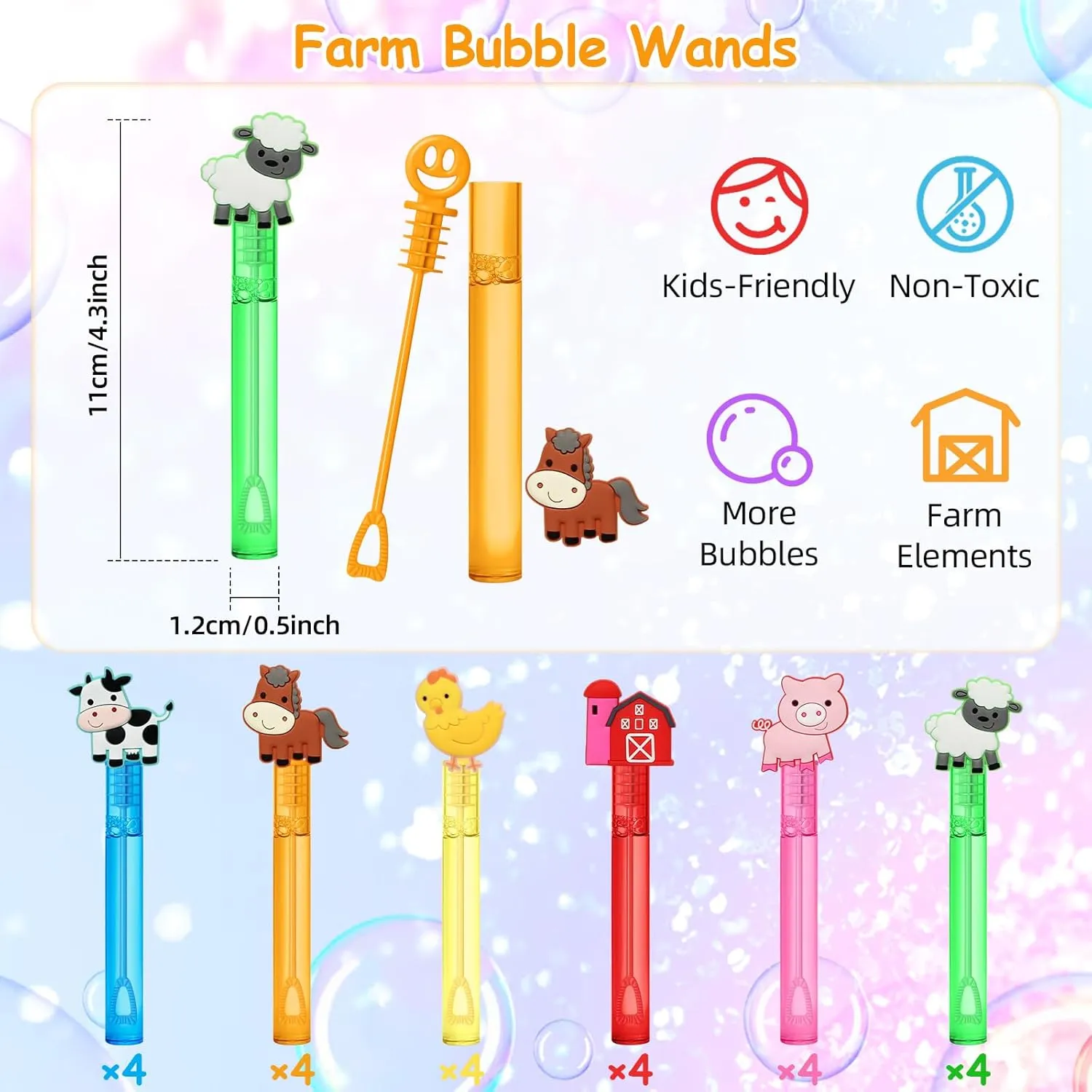 Wands for Kids, Chicken Sheep Horse Cow Pig Mini Bubbles Wand Toys, Barnyard Farm gnaw Theme Birthday Party Supplies Goodie Gift Bag Stuffers Pinata Classroom Prizes 24 Farm Animal Party Favors Bubble 