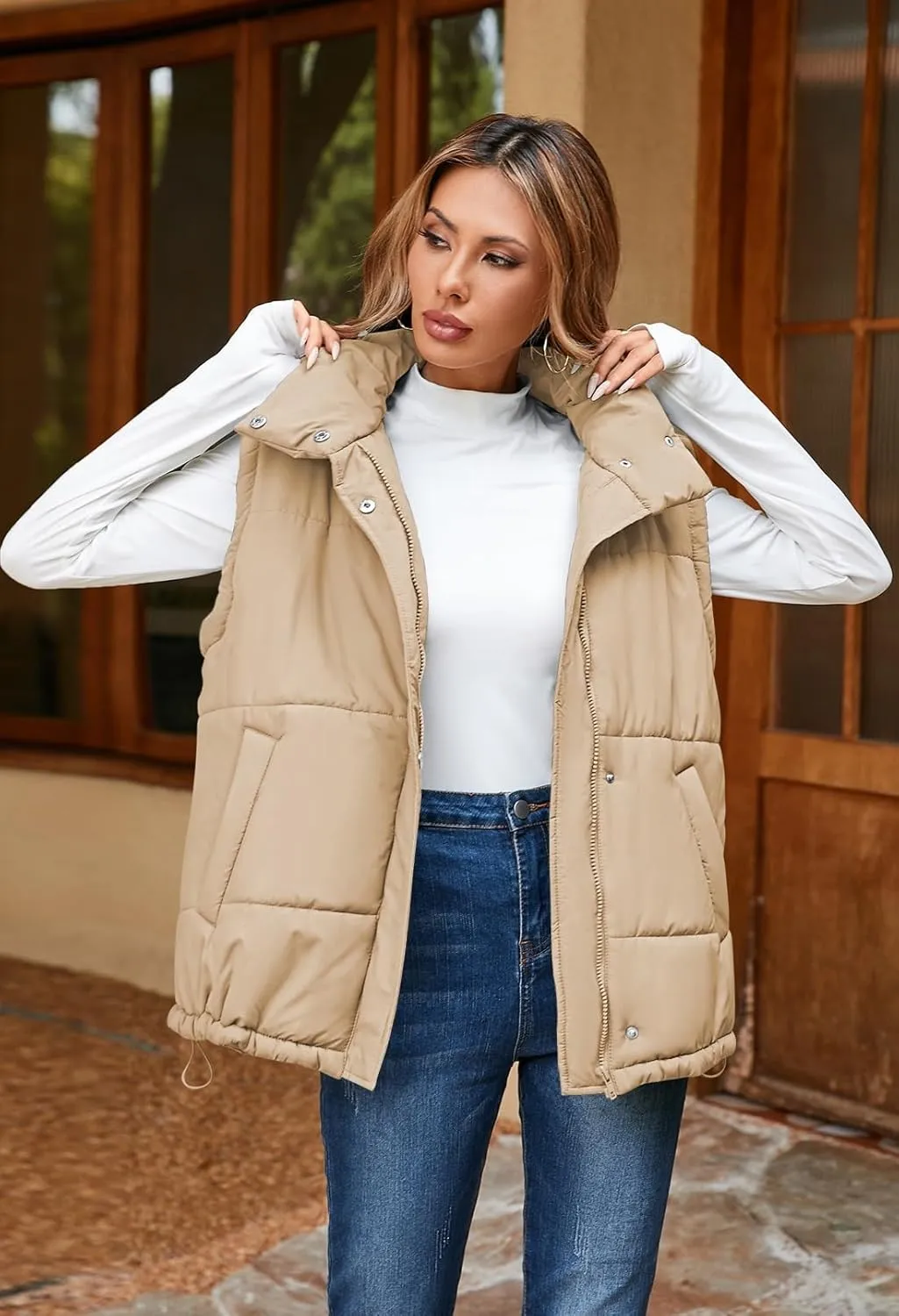 Warm Outerwear Jacket Pink Queen Womens Oversized Quilted Puffer landscape honey glimpse ambience softness Vest Casual Loose Sleeveless Stand Collar Zip Up Fall Winter 