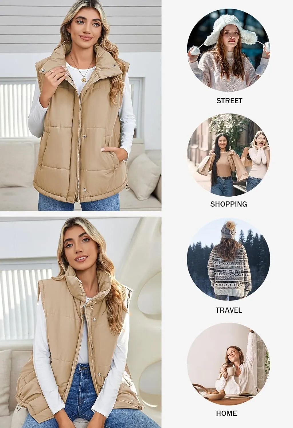Warm Outerwear Jacket Pink Queen Womens Oversized Quilted Puffer landscape honey glimpse ambience softness Vest Casual Loose Sleeveless Stand Collar Zip Up Fall Winter 