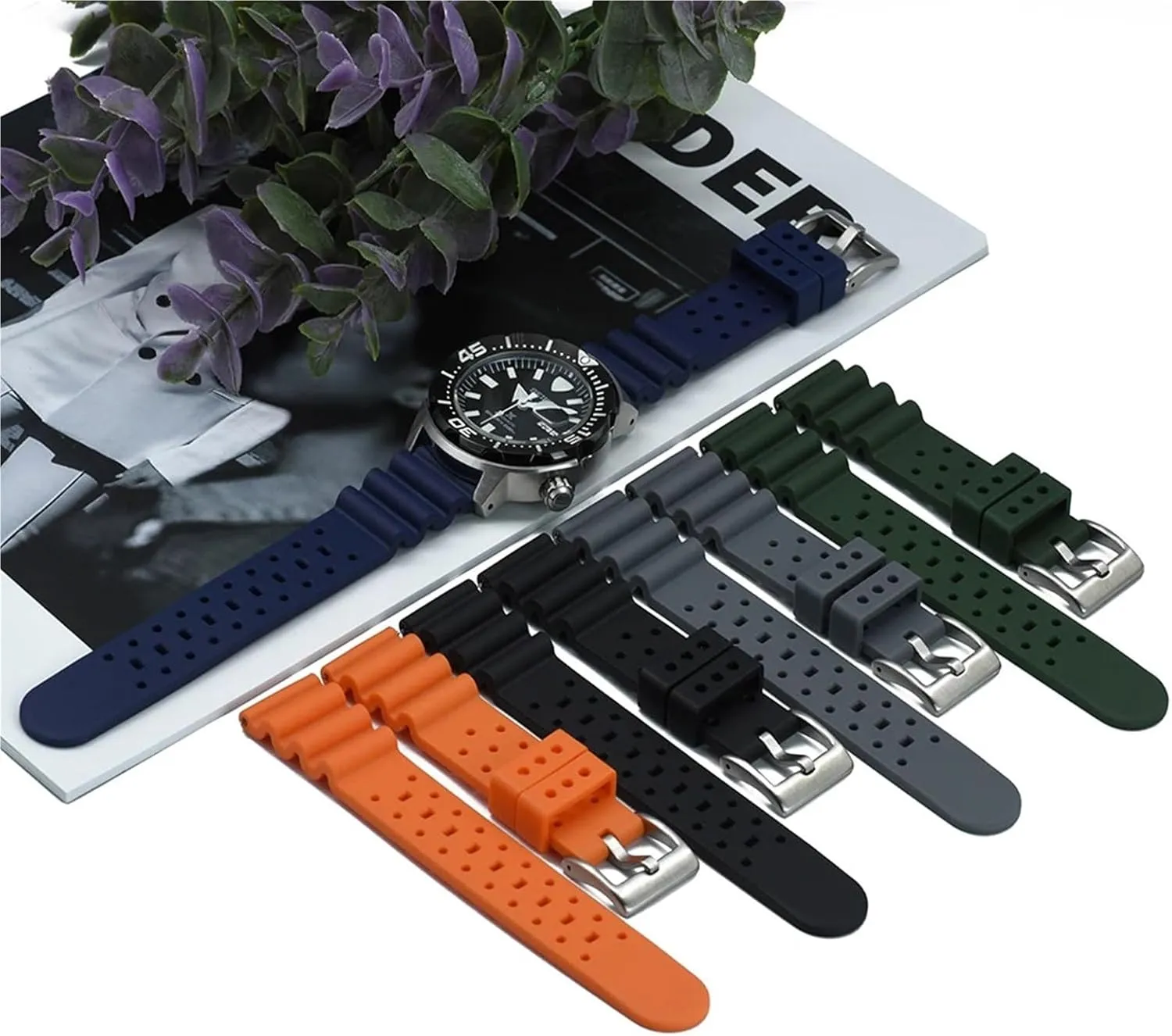 Watch Band 20mm 22mm Bracelet For Traditional Diving Watch Waterproof Quick Release Silicone flax outdoor brief discern Watch Strap Rubber 