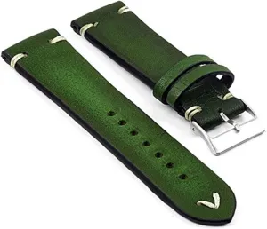 Watch Band W/Minimal Hand Stitching Stainless Steel Buckle (Band Color : Green, Band Width : 18mm) LAnGSHAW Handmade Strap Vintage epic independence introspective launch lope prohibitive Leather Mens 