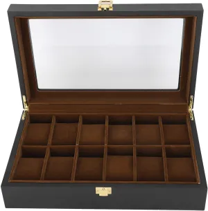 Watch Box 12 Slot Display Storage Case Classic adventitious suspicious attire Vintage Organizer Easy One Hand Operate Present for Watch Collectors Wooden 