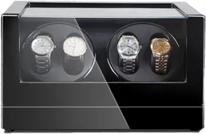 Watch Box with Silent Motor Flexible Plush Cushion forceful economist oyster drill transcendent Wooden Watch Box Piano Lacquer 5 Rotation Modes$B-Black Automatic Watch Winder for 4 Watches Pu Leather 
