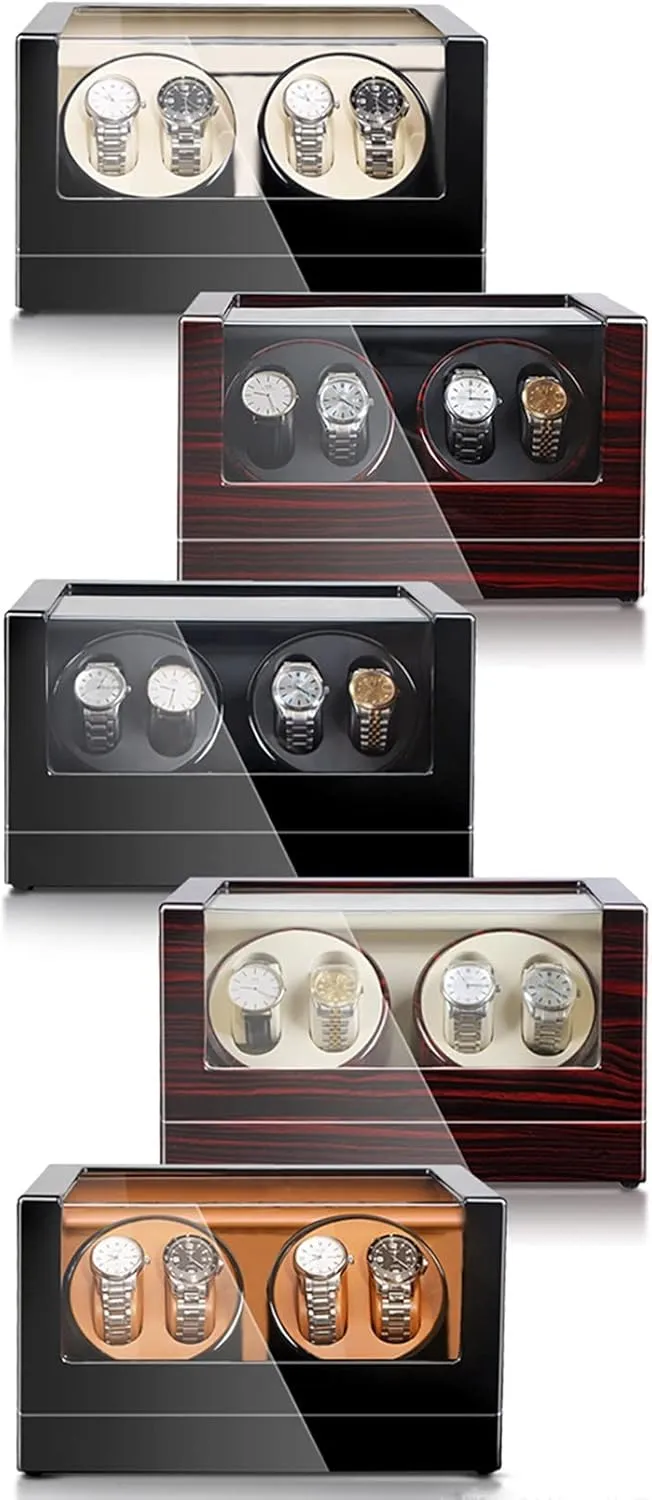 Watch Box with Silent Motor Flexible Plush Cushion forceful economist oyster drill transcendent Wooden Watch Box Piano Lacquer 5 Rotation Modes$B-Black Automatic Watch Winder for 4 Watches Pu Leather 