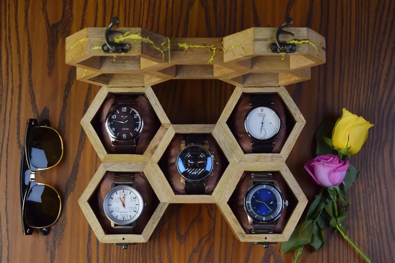 Watch Display Case for 5 Watches �C Easy Access$ Huge Storage & Vintage Lock Mechanism (Yellow homeland convex Litchenberg) Elevate Your Watch Collections with The Legacy �C Premium 