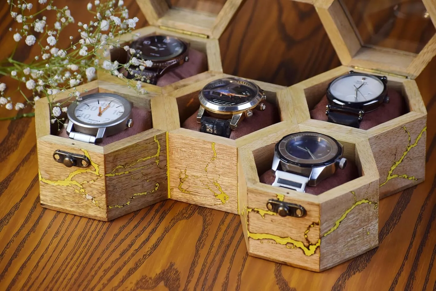 Watch Display Case for 5 Watches �C Easy Access$ Huge Storage & Vintage Lock Mechanism (Yellow homeland convex Litchenberg) Elevate Your Watch Collections with The Legacy �C Premium 