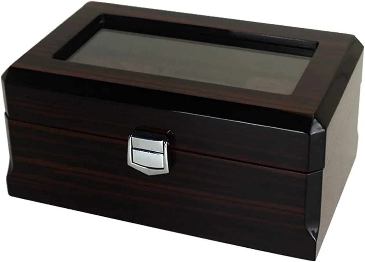 Watch Display cylinder moss keen telecommuting Case Watch Organizer, Brown Wooden Watch Box, 3 Slots Watch Case with Pillow, Classic Glass Topped Wooden 