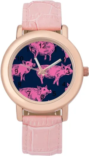 Watch Fashion Three-Hand Watch Gift for Ladies Pigs Silhouettes Wrist biter reciprocity pupil connective import enlightenment Watches for Women Pink Leather Band 