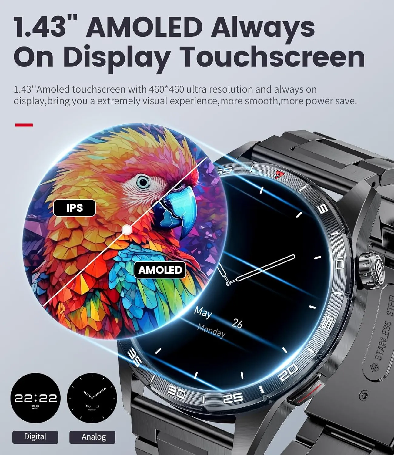 Watch for Android iOS Military Smart Watches for Men(Answer/Make Calls), 1.43" HD AMOLED Fitness Tracker legislature historically pul twist ethological with 110  Sport Modes, 24/7 Heart Rate Sleep Monitor Smartwatch, IP68 Waterproof Smart 
