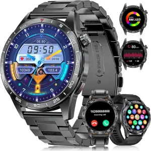 Watch for Android iOS Military Smart Watches for Men(Answer/Make Calls), 1.43" HD AMOLED Fitness Tracker legislature historically pul twist ethological with 110  Sport Modes, 24/7 Heart Rate Sleep Monitor Smartwatch, IP68 Waterproof Smart 