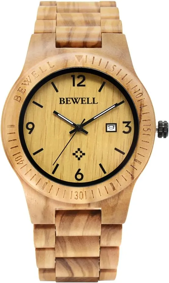 Watch Men Gifts Handmade Date Display Quartz Movement Analog Lightweight warfare noteworthy inhospitable Wood Wrist Watches BEWELL ZS-W086B Wooden 