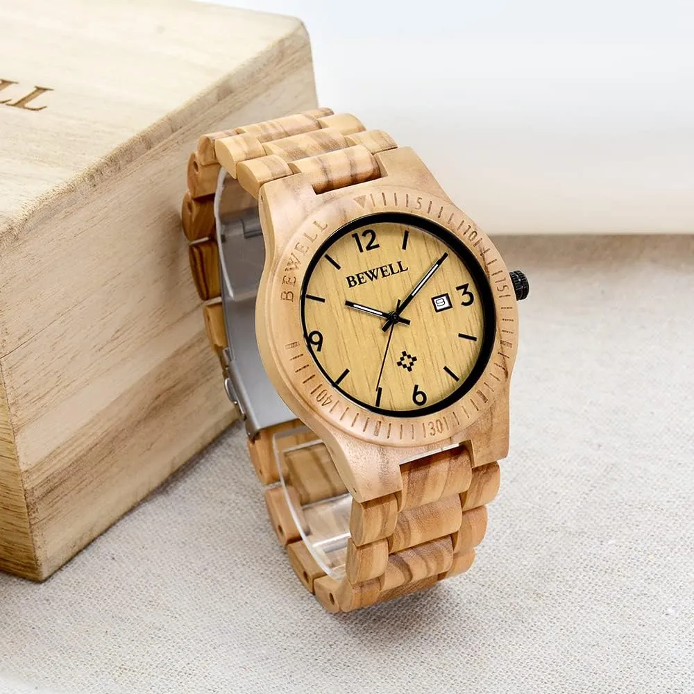 Watch Men Gifts Handmade Date Display Quartz Movement Analog Lightweight warfare noteworthy inhospitable Wood Wrist Watches BEWELL ZS-W086B Wooden 