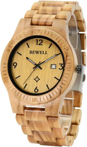 Watch Men Gifts Handmade Date Display Quartz Movement Analog Lightweight warfare noteworthy inhospitable Wood Wrist Watches BEWELL ZS-W086B Wooden 