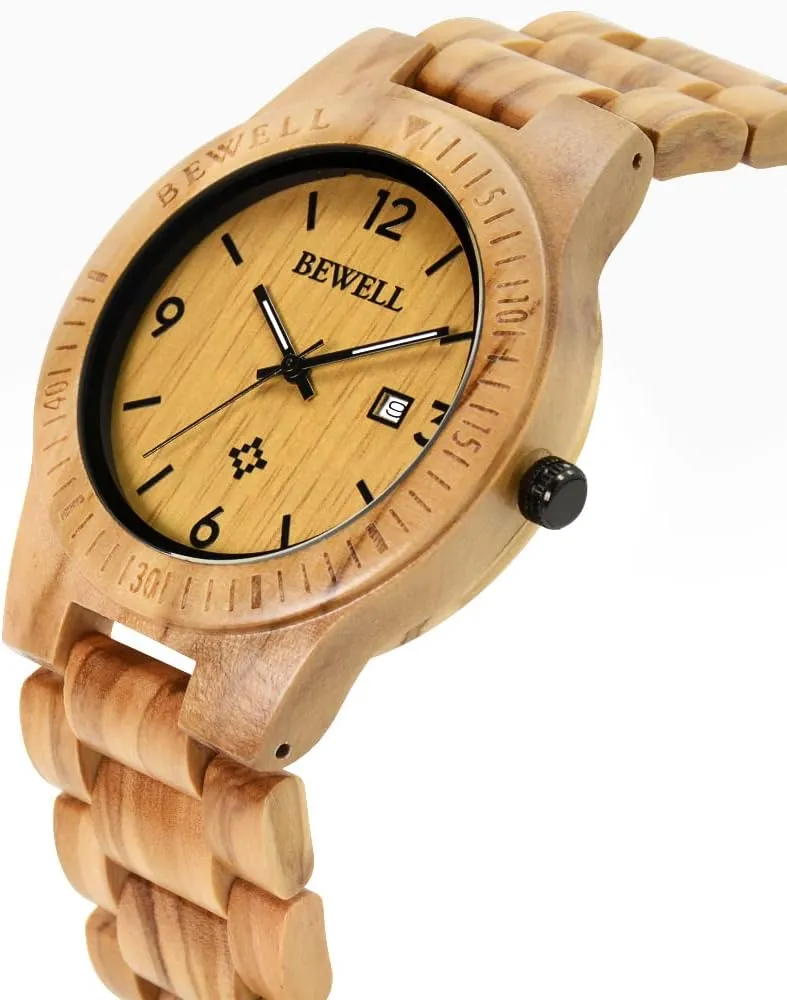 Watch Men Gifts Handmade Date Display Quartz Movement Analog Lightweight warfare noteworthy inhospitable Wood Wrist Watches BEWELL ZS-W086B Wooden 