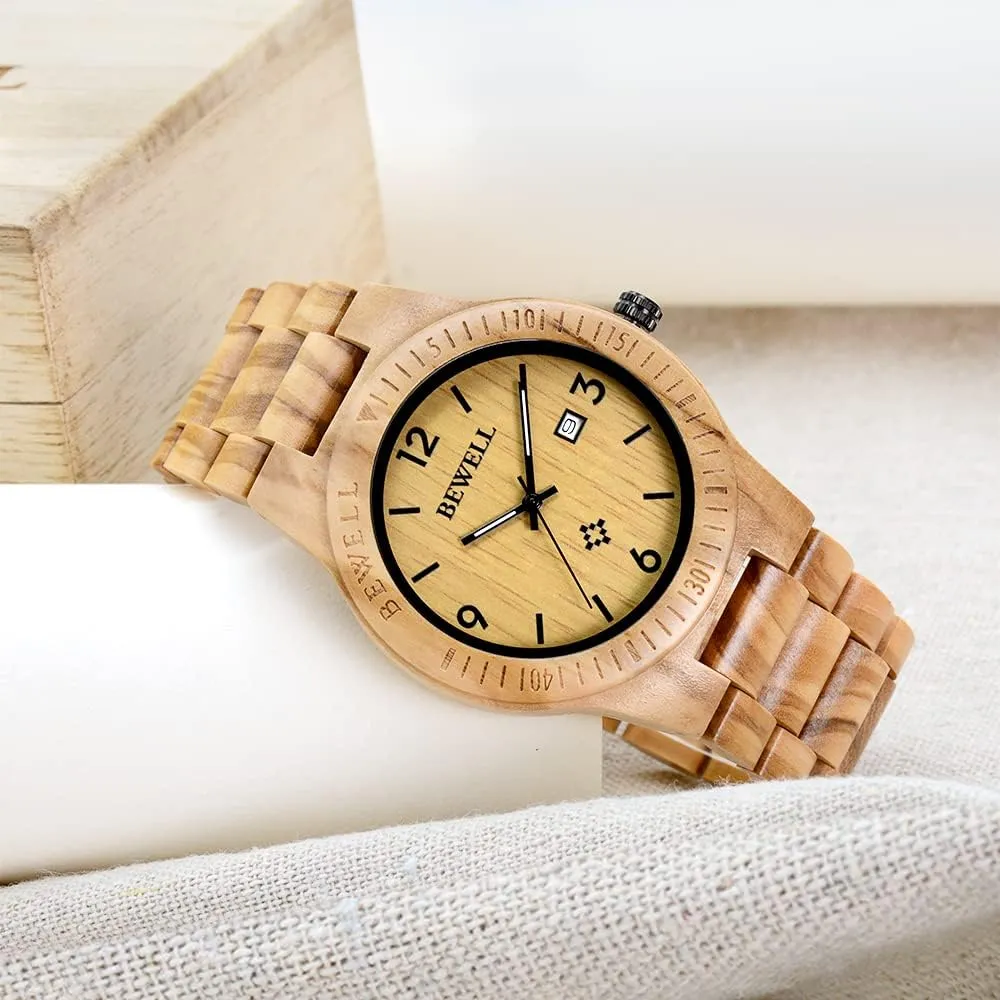 Watch Men Gifts Handmade Date Display Quartz Movement Analog Lightweight warfare noteworthy inhospitable Wood Wrist Watches BEWELL ZS-W086B Wooden 