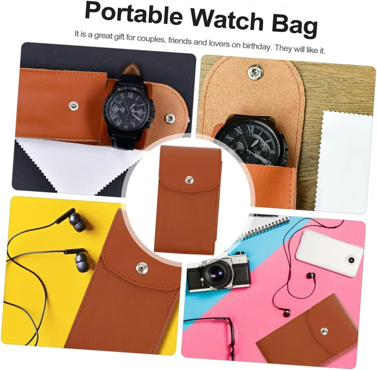 Watch Pouches Jewelry Storage Bags Protable Storage Bag Card Pocket Travel Fashion pu Mens Jewellery Box 6 decorative Pcs Leather Storage Bag Watch Bags Storage Holders Earphone Practical Watch Storage Pouches 