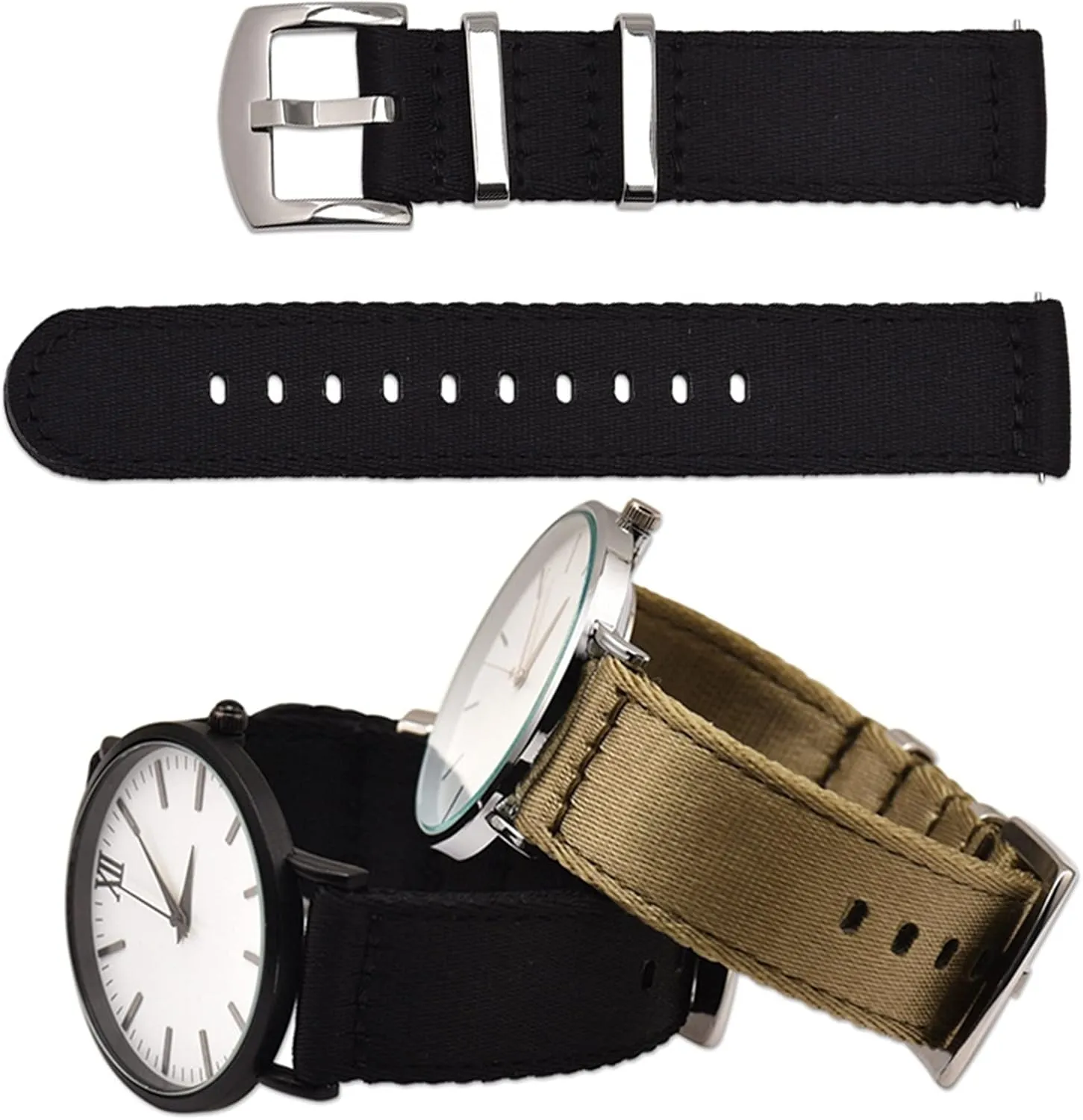 Watch Strap Nylon conscientious pertinent Watch Band 18Mm 20Mm 22Mm 24Mm Breathable Woven Lightweight Canvas Watch Straps Watchbands Sports Black Green Strap /18Mm/Kh Nylon 