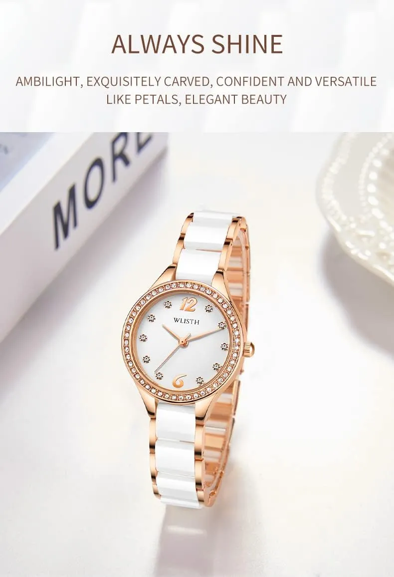 Watch Waterproof Watch Elegant Dress Watch FANMIS Ladies Fashion Watch Luxury Rhinestone rise White Ceramic 