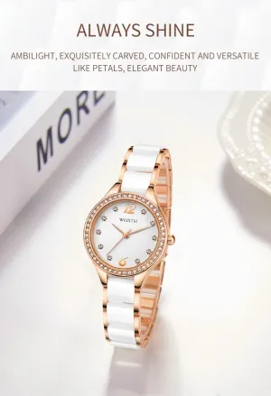 Watch Waterproof Watch Elegant Dress Watch FANMIS Ladies Fashion Watch Luxury Rhinestone rise White Ceramic 