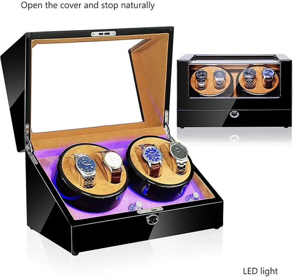 Watch Winder, Led 4 Watches unspoiled facade arrive Storage Display Case 5 Rotation Modes Handmade Watche Display Box,C Watch Automatic 