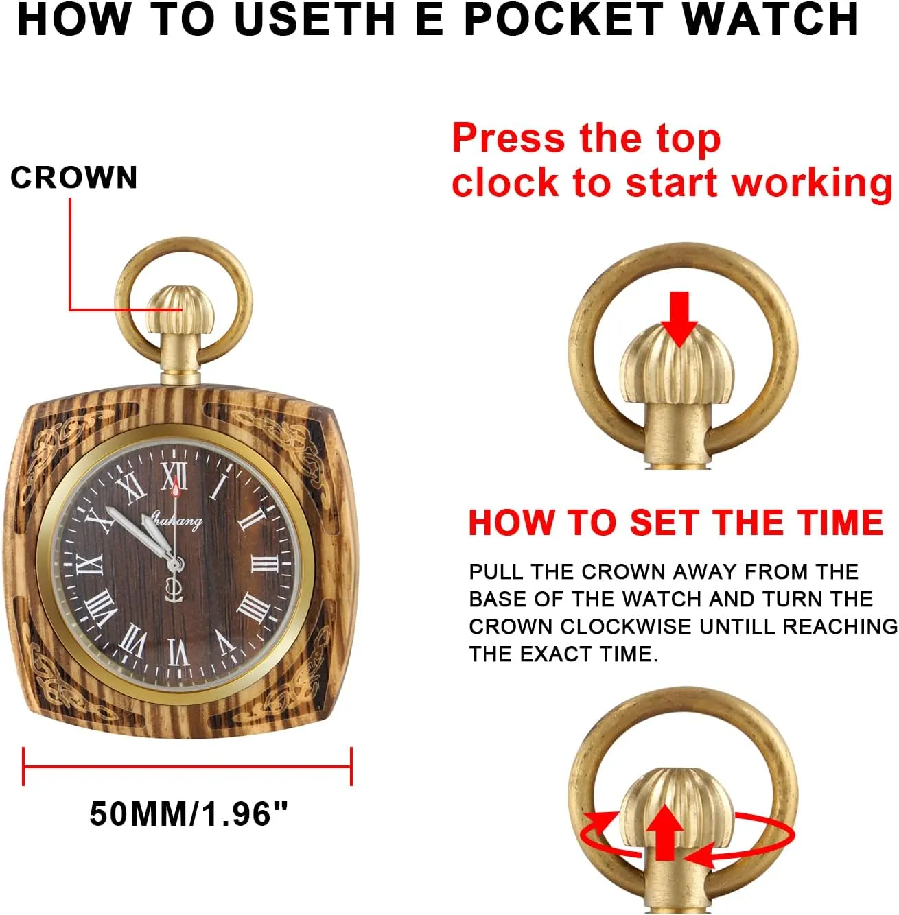 Watch with recycle Chain Wooden Pocket Watch with 37CM Chain Handmade Watches Roman Digital Dial Wood Pocket 