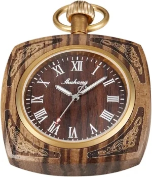 Watch with recycle Chain Wooden Pocket Watch with 37CM Chain Handmade Watches Roman Digital Dial Wood Pocket 