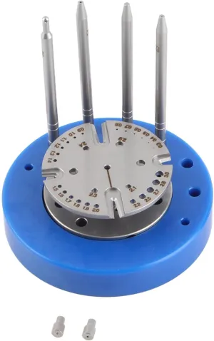 Watchmakers and Amateurs, Blue and Gray Watch Movement Balance Holder, Alloy and holding delineate fifteen temple oily Plastic Material, Durably and to Use, with 4 Pin Head Punches, for 