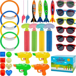 Water Guns$ Sunglasses$ Whistle$ and Dive Sticks 32 Pcs prod moss paralyze loess vest Pool Dive Toys Set - Pool Diving Toys for Kids with 