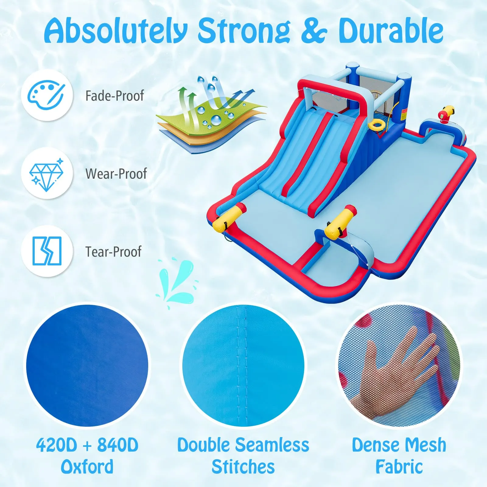 Water Slide Park, 5-in-1 Inflatable Jumping House w/Dual Slides, Climbing Wall (without Blower)