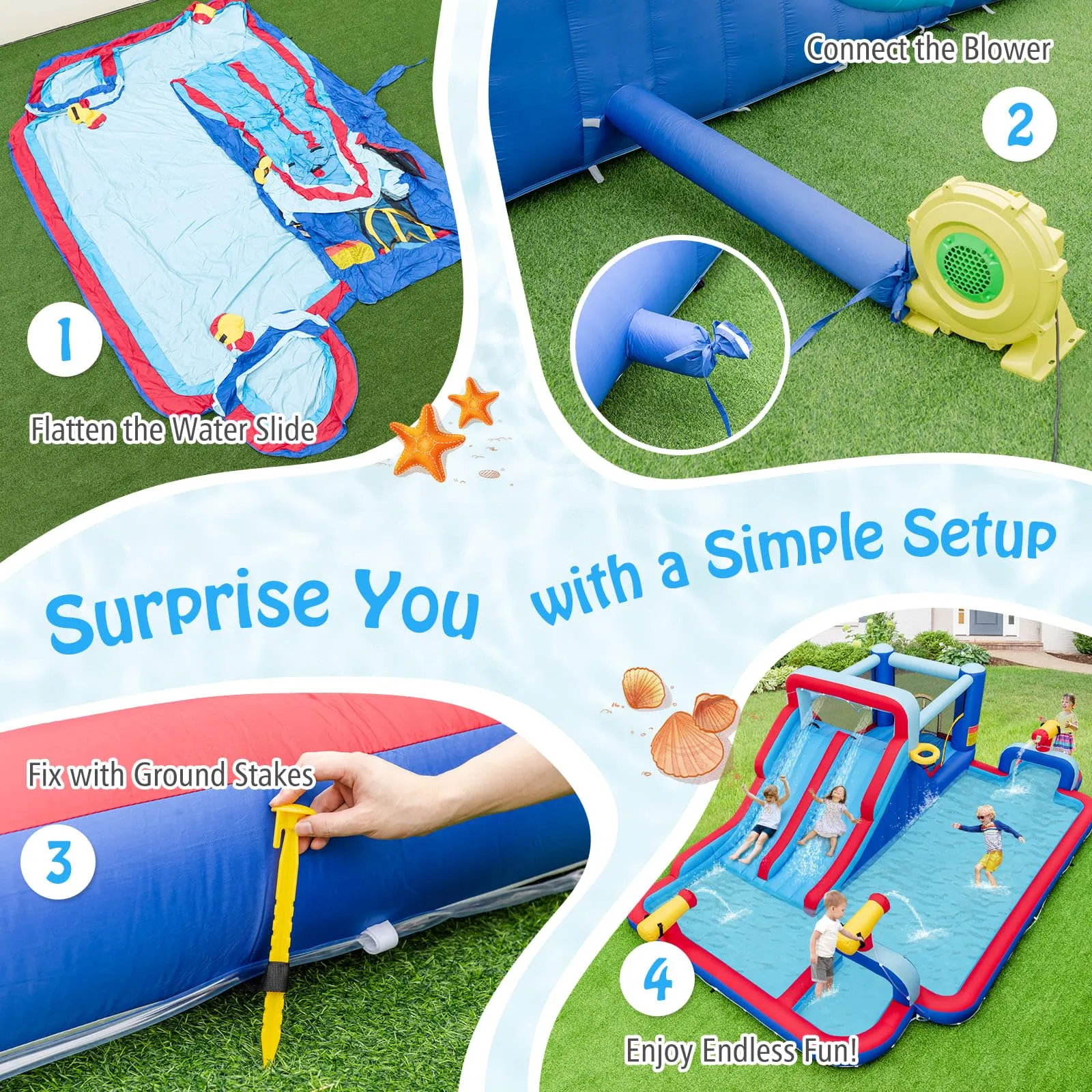 Water Slide Park, 5-in-1 Inflatable Jumping House w/Dual Slides, Climbing Wall (without Blower)
