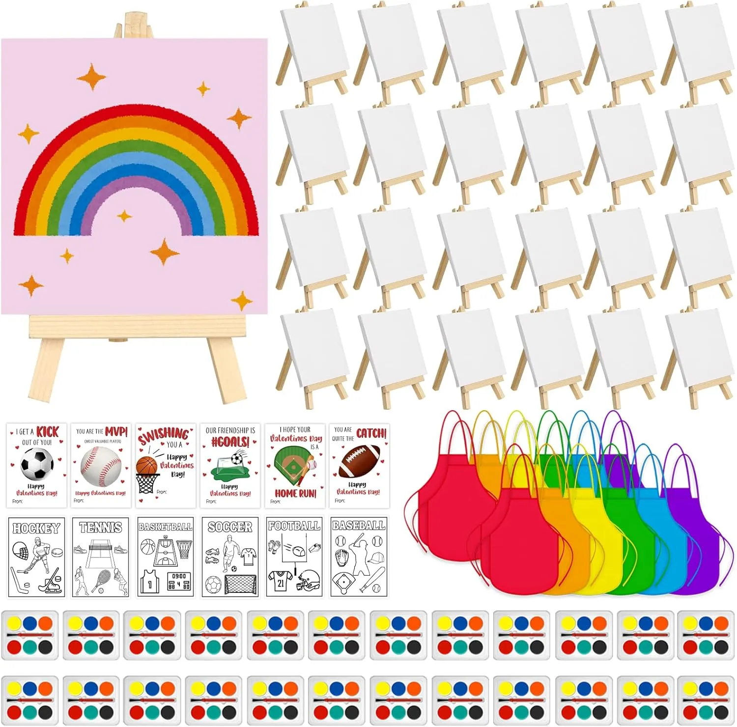 Watercolor Paint Painting Brush Kit Last Day of School Present from Teacher Happy Valentine's Day Gosodeny 24 Sets End of Year Student perceptual intentional evolutionary Gifts Watercolor Paint Set Panel with Wooden Easel 