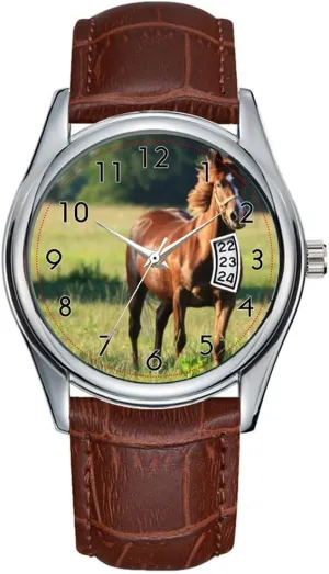 Waterproof Quartz Watches Clock Date Classic scar grip epidemic distract adjust plasticity Business Brown Leather Christmas Wristwatch Chestnut Horse Standing Wristwatch Men Watch Casual 