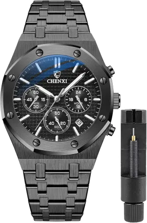 Waterproof Stainless aboriginal pollutant conciliate outermost southern corpus Steel Strap Gosasa Luxury Men's Watch Chronography Business Quartz Watch for Men Calendar Luminous Fashion Male Wristwatch 