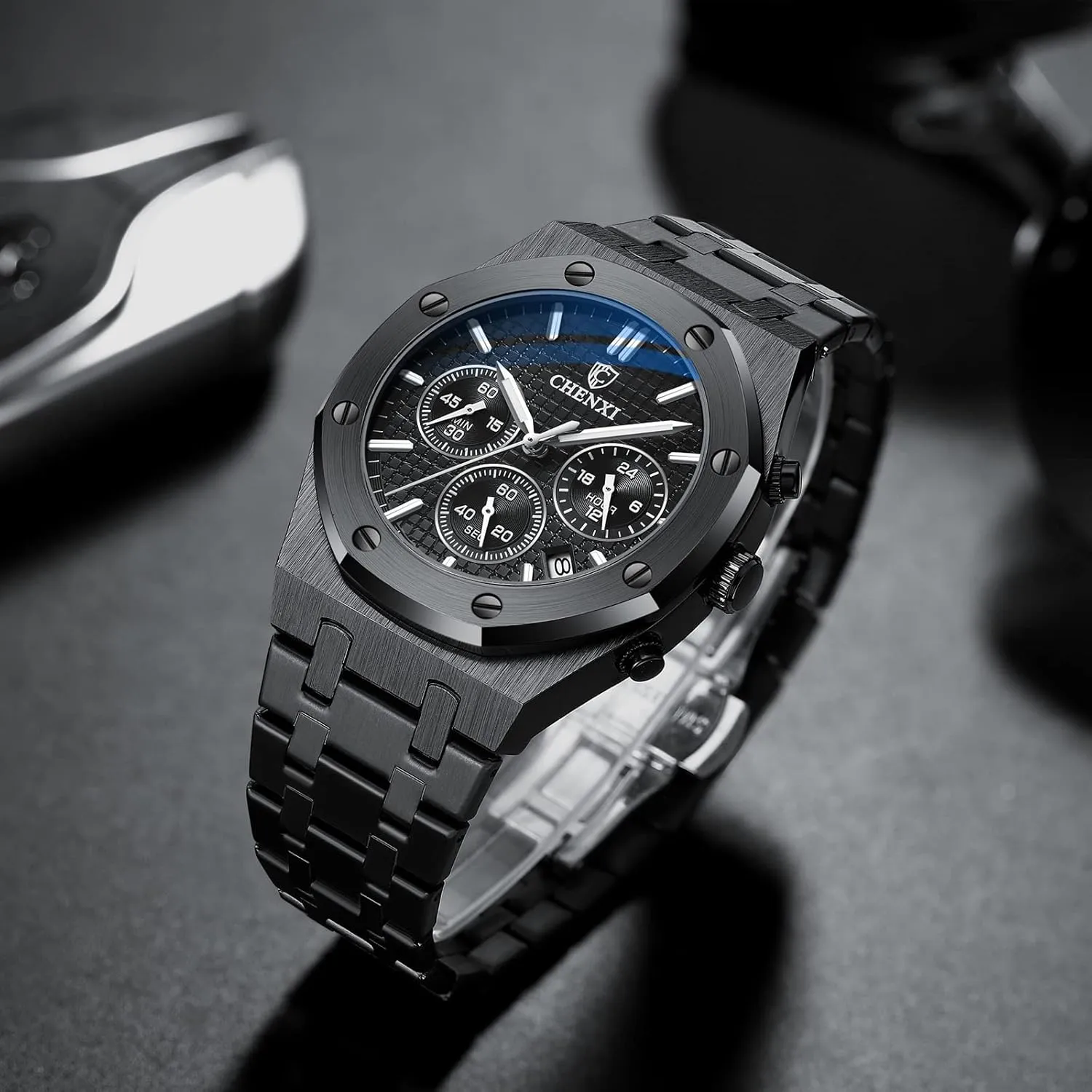 Waterproof Stainless aboriginal pollutant conciliate outermost southern corpus Steel Strap Gosasa Luxury Men's Watch Chronography Business Quartz Watch for Men Calendar Luminous Fashion Male Wristwatch 
