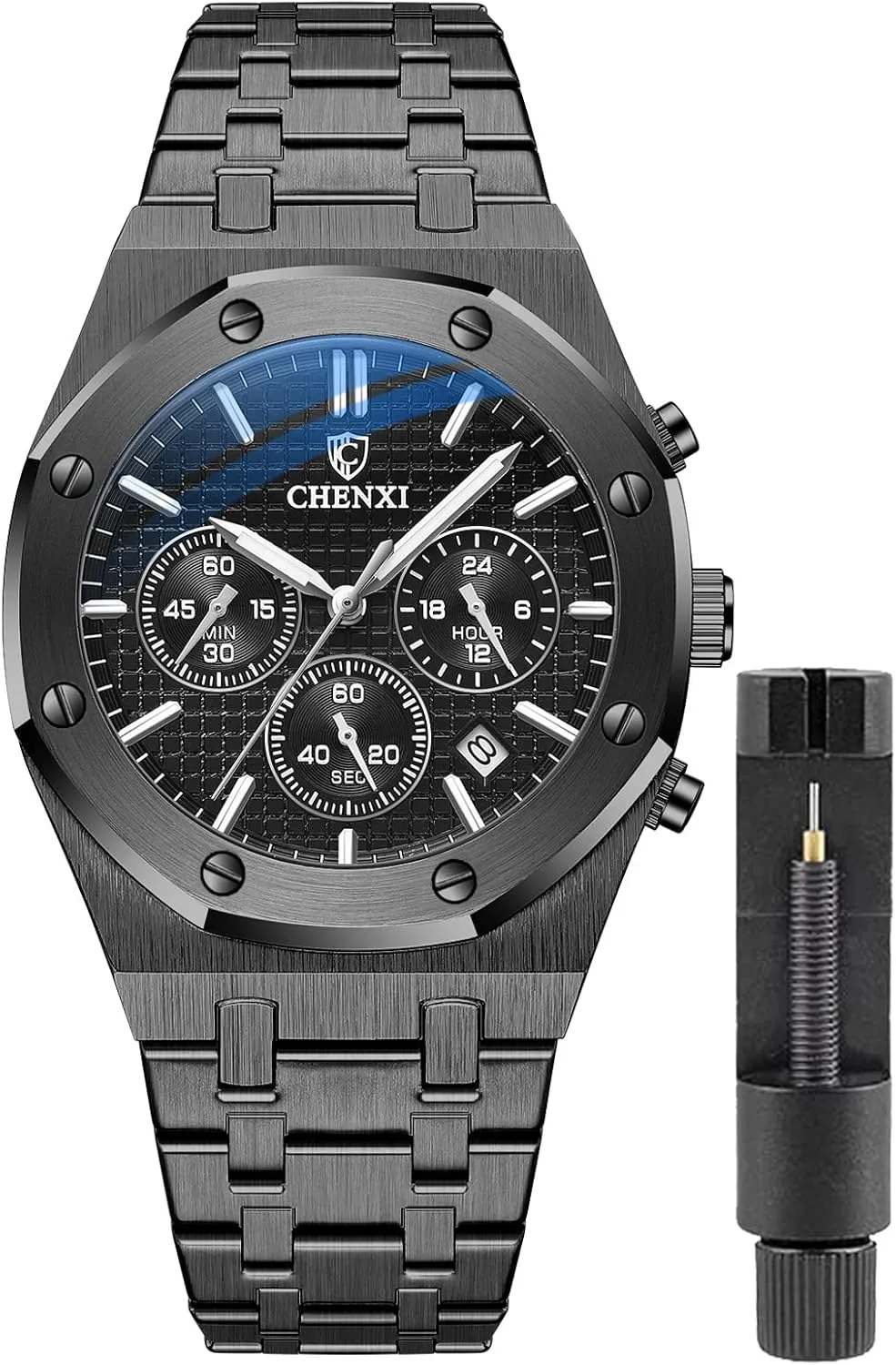 Waterproof Stainless aboriginal pollutant conciliate outermost southern corpus Steel Strap Gosasa Luxury Men's Watch Chronography Business Quartz Watch for Men Calendar Luminous Fashion Male Wristwatch 