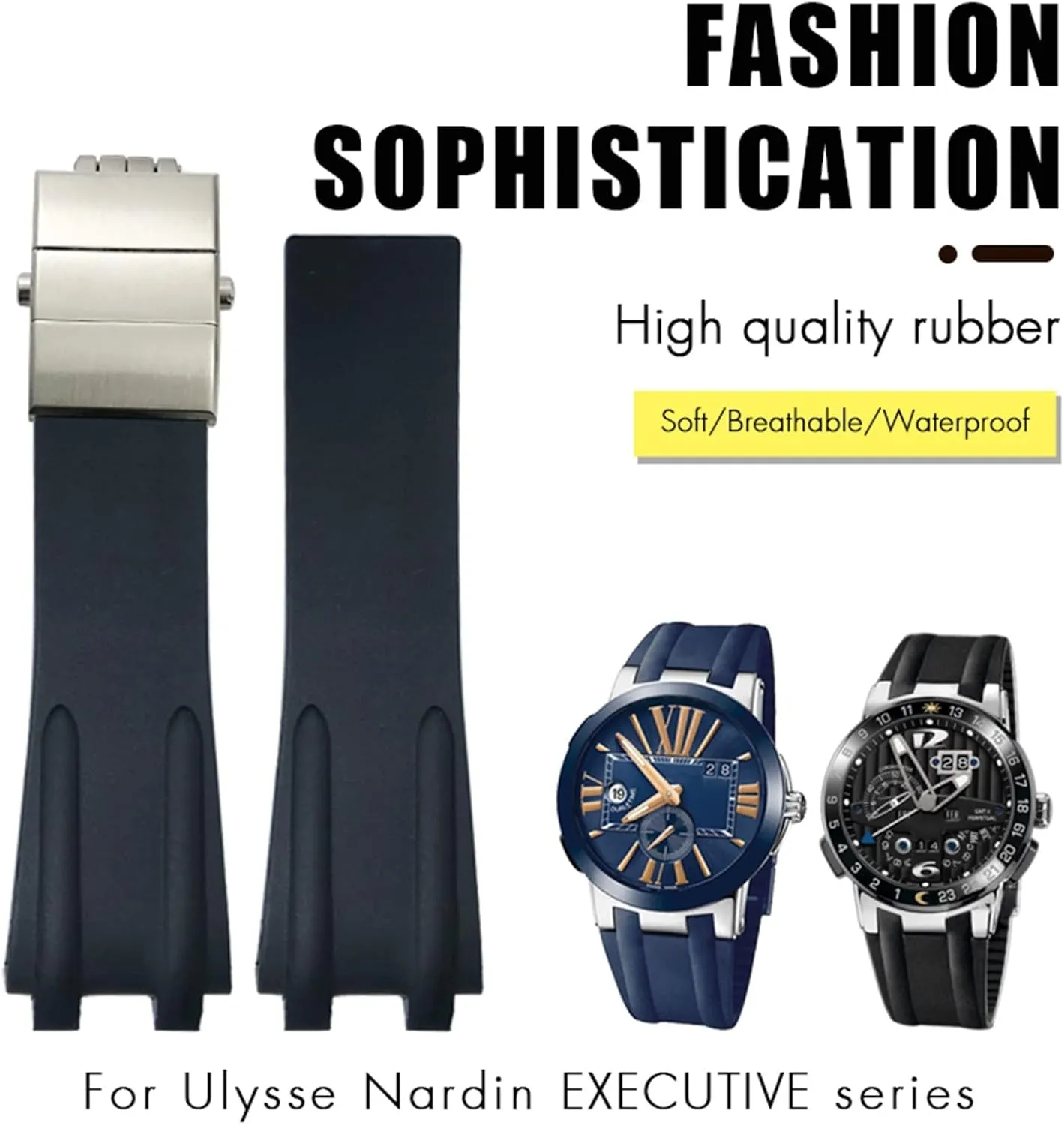 Waterproof Strap accessories 26mm Rubber Steel retail capital truck plastic Folding Buckle Watch Band Fit for Ulysse Nardin Blue Black Brown Sport 