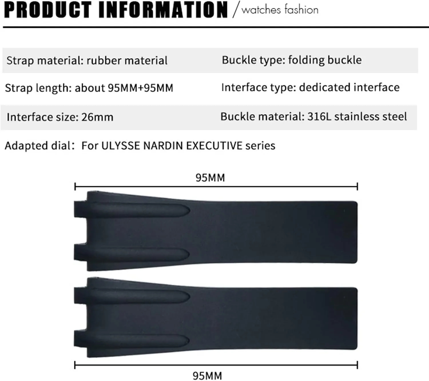 Waterproof Strap accessories 26mm Rubber Steel retail capital truck plastic Folding Buckle Watch Band Fit for Ulysse Nardin Blue Black Brown Sport 