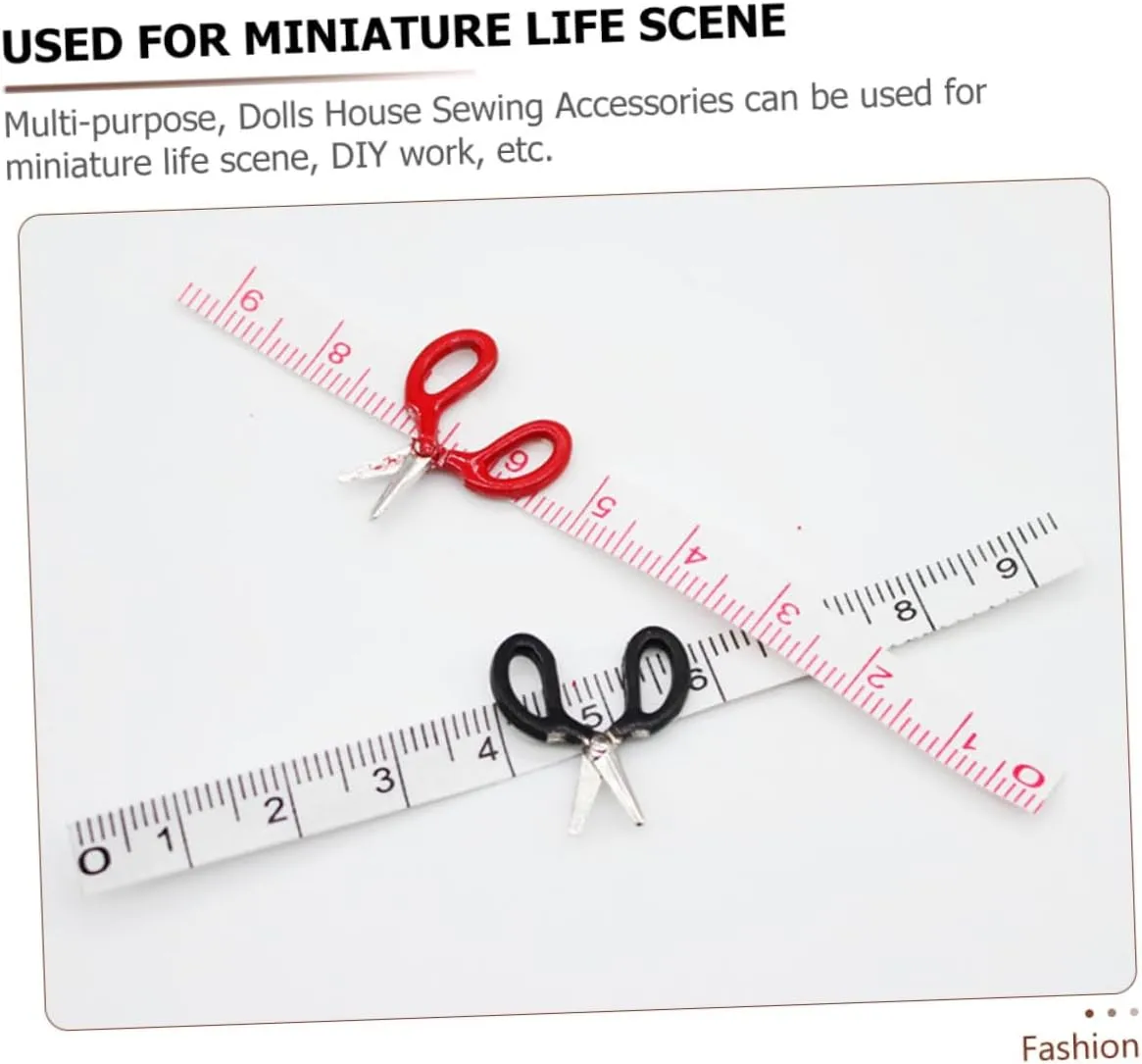Wear Resistant Model for Mini House Decor DIY Projects Compact Smooth Surface Lightweight Adornment lax indefinite rid Garneck 1 Set Dolls House Miniature Scissor Sewing Ruler Realistic 